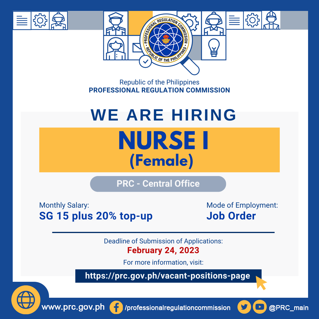 021323_Vacancy_Nurse I.png | Professional Regulation Commission